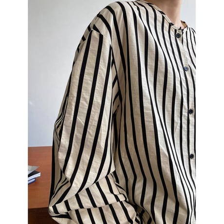 no-collar striped shirt /2color　un1082