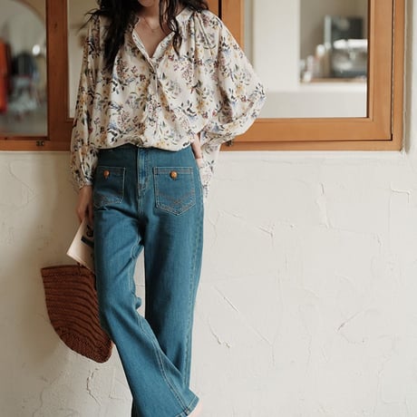 flower puff sleeve blouse　un1058