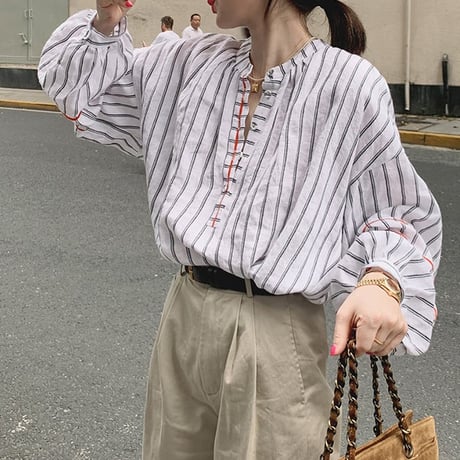 striped stand collar shirt　un1024