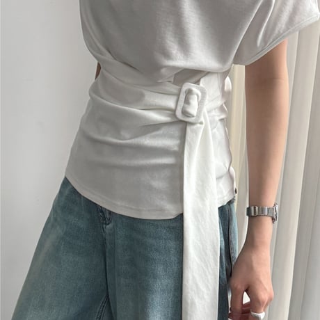 one shoulder drape belt top　/3color　un2003