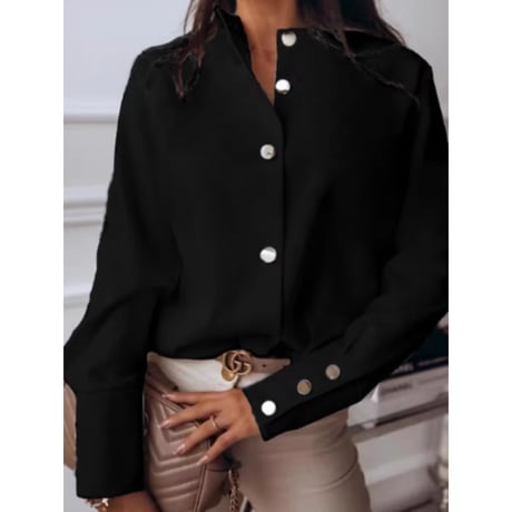 nocollar gold button shirt /2color　un1319