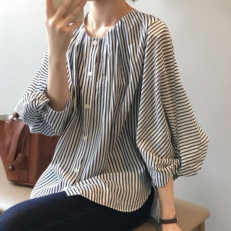 balloon sleeve stripe blouse　un1071