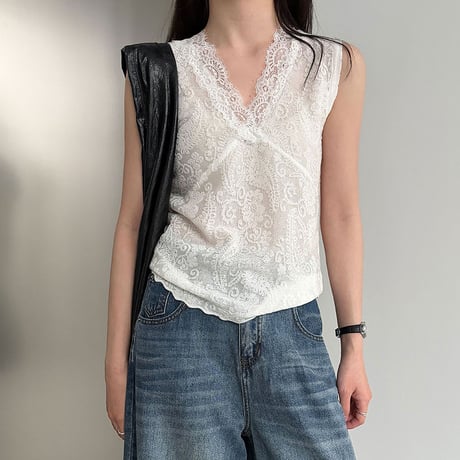 lace wrap sleeveless blouse　/2color　un1998