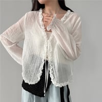 ruffle trim sheer cardigan　/2color　un2001
