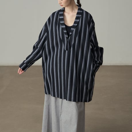 striped relaxed pullover shirt　un1849