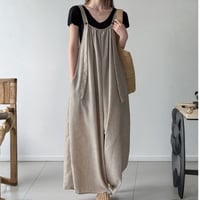 linen touch gathered suspender one-piece　un2059