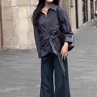 Striped ribbon shirt　/2color　un1761