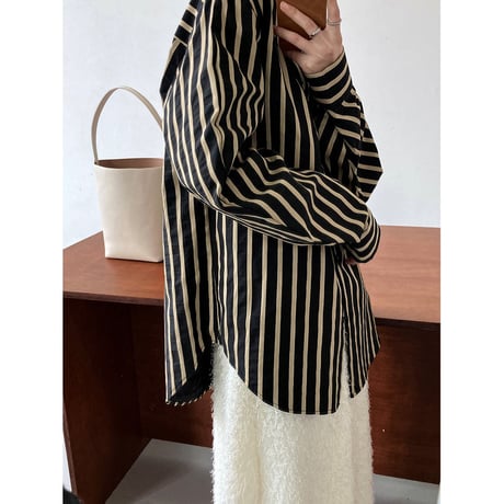 no-collar striped shirt /2color　un1082