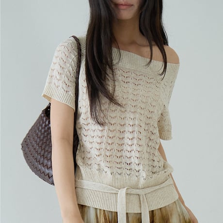 openwork knit ribbon top　/2color　un2071