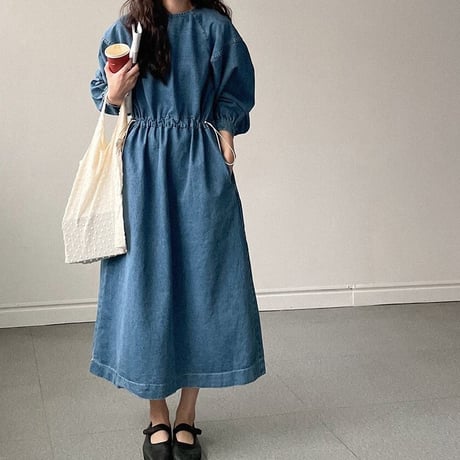 drawstring denim one-piece　un1097