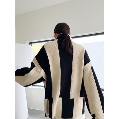 bicolor asymmetry design knit　un1314
