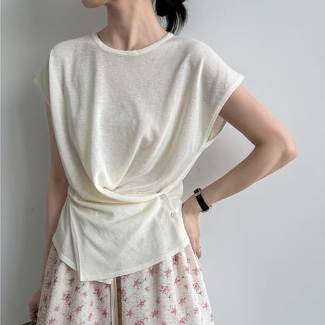 wrap waist linen touch top　/5color　un2080
