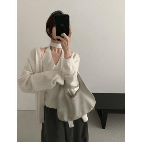 two-piece loose cardigan /2color　un1642