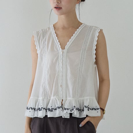 lace trim peplum blouse　un2065