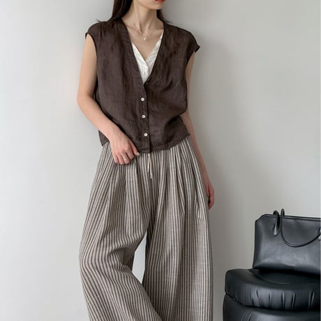 ramie deep v vest　/2color　un2060
