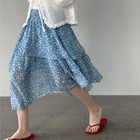 floral tiered midi skirt　/2color  un1986