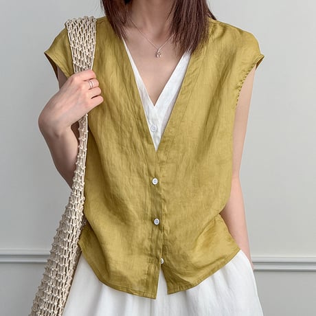 ramie deep v vest　/2color　un2060