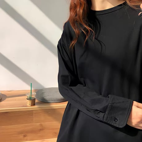 round neck cuffs long t-shirt /2color　un1065