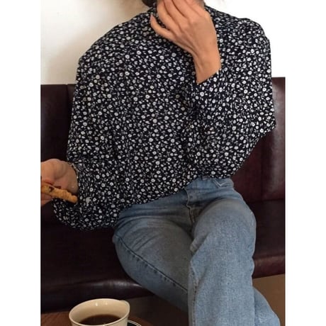 stand collar flower print blouse　un1316