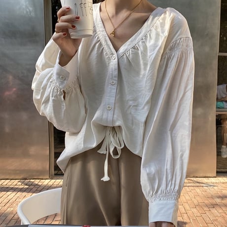 v-neck volume blouse /2color　un1072