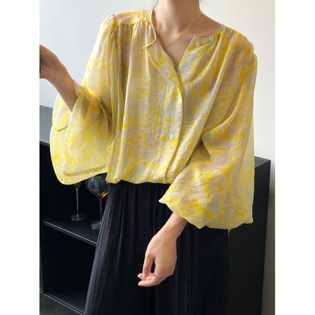 flower print sheer blouse　un1040
