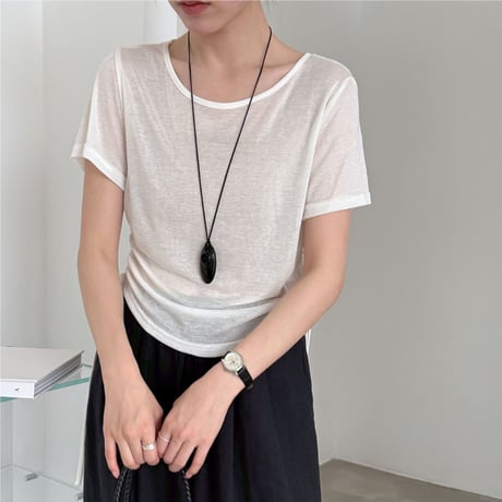 side shirring linen touch tee　/3color　un2088