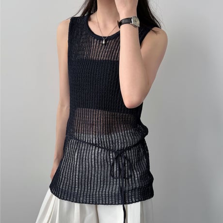 sheer knit sleeveless top　/4color　un1997