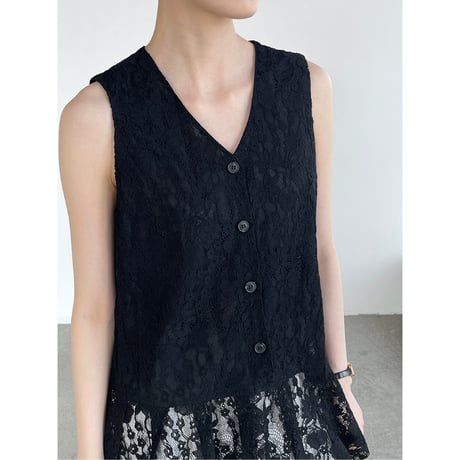 lace peplum sleeveless top　/2color  un1954