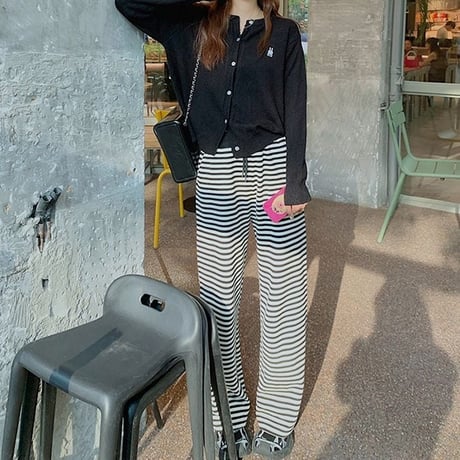 border wide-leg pants　un1152