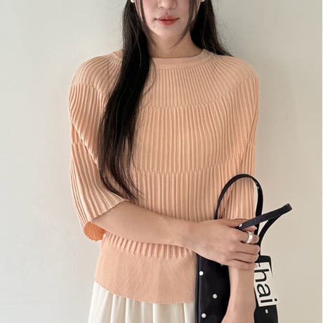 rib knit puff sleeve top　/3color　un1900
