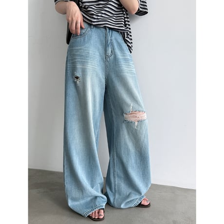 damage wide denim pants　un2026