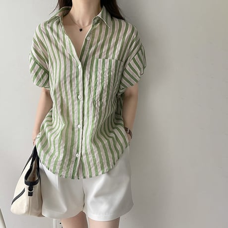 feminine border blouse /2color　un1013
