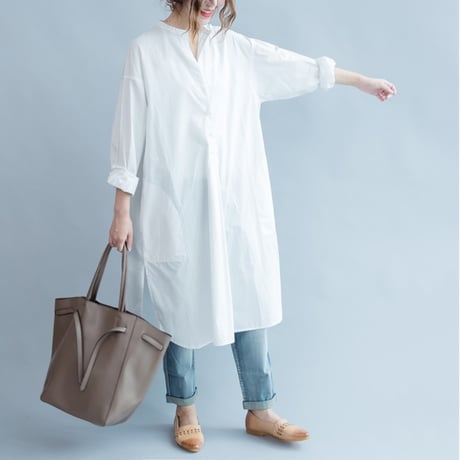 light cotton long shirt dress　un1853