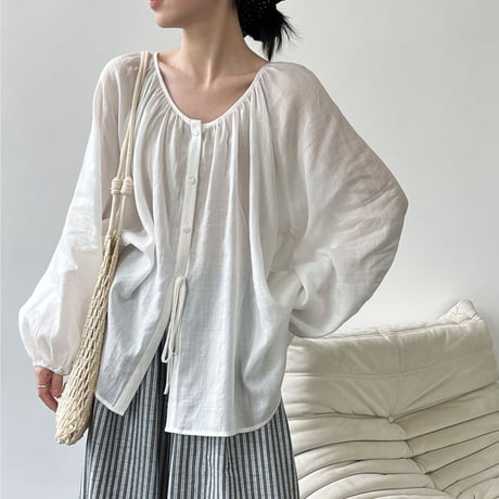 gathered ribbon blouse　/3color　un2015