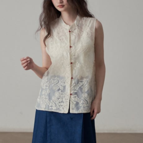 sheer paisley sleeveless blouse　un1813