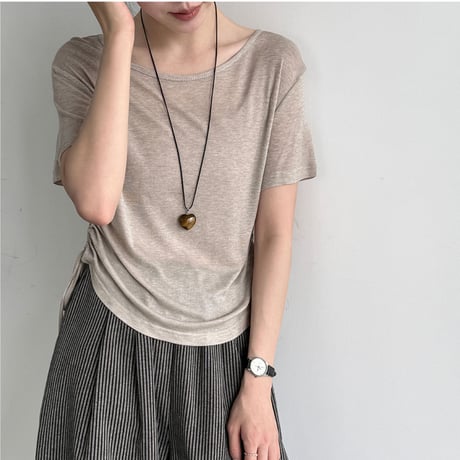 side shirring linen touch tee　/3color　un2088