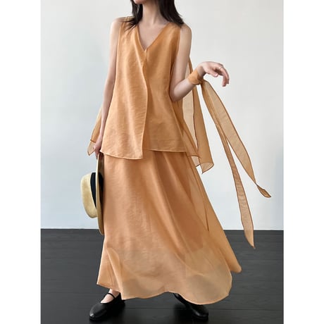 sheer ribbon layered set-up　/2color　un2010