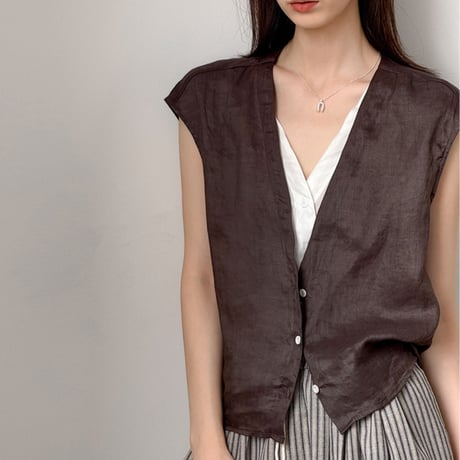 ramie deep v vest　/2color　un2060