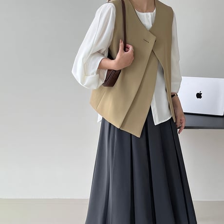 one button v-neck vest /2color　un1006