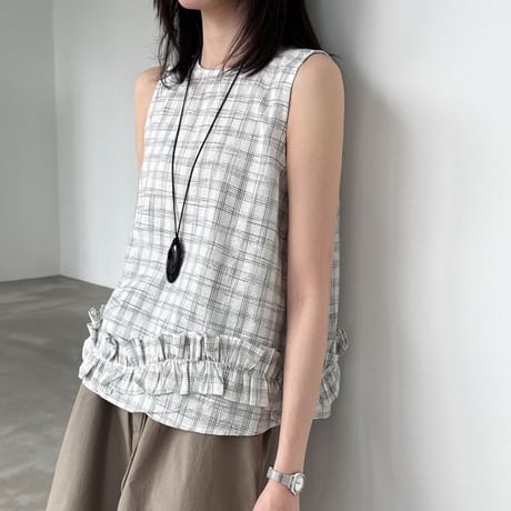 check frill sleeveless top　/2color　un2014
