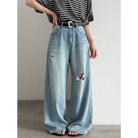 damage wide denim pants　un2026