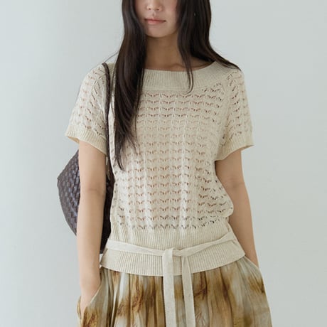 openwork knit ribbon top　/2color　un2071