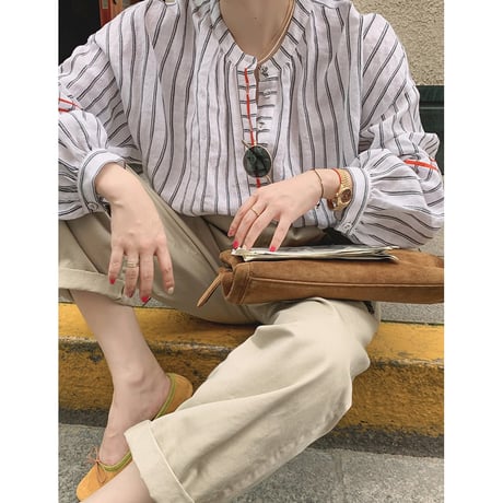 striped stand collar shirt　un1024