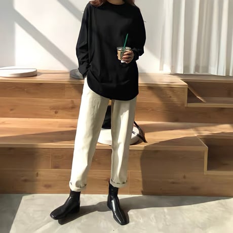 round neck cuffs long t-shirt /2color　un1065