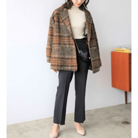 tweed plaid middle coat /2color　un1492