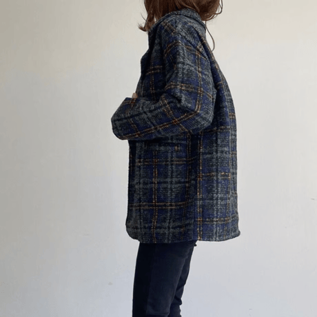 tweed plaid middle coat /2color　un1492