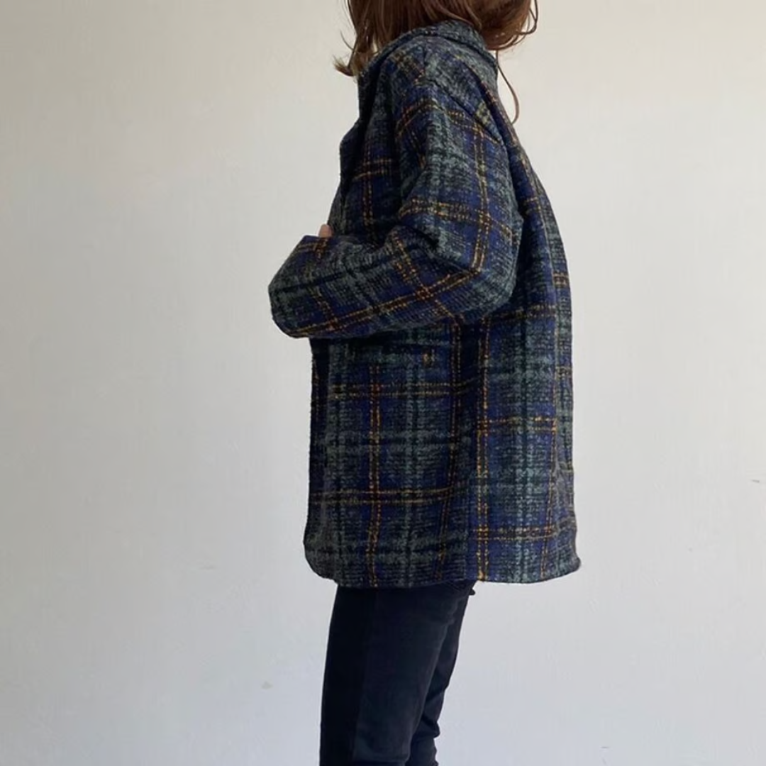tweed plaid middle coat /2color un1492 | Until.