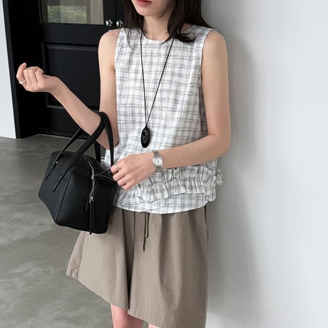 check frill sleeveless top　/2color　un2014