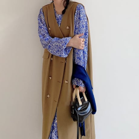 double button long vest /2color　un1003
