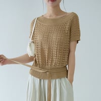 openwork knit ribbon top　/2color　un2071